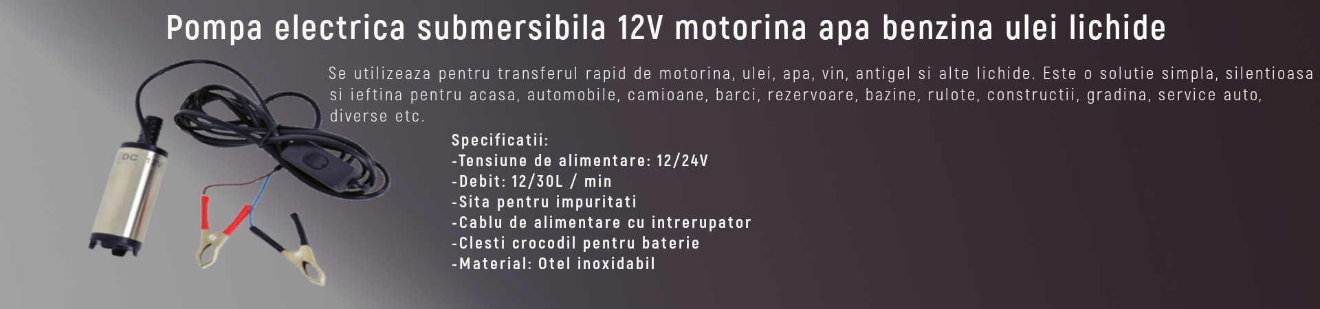 Pompa electrica submersibila 12V motorina apa