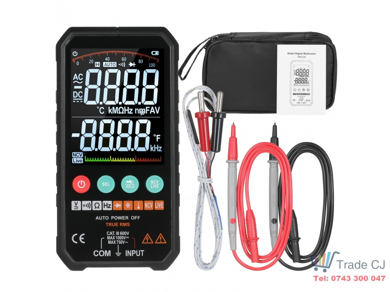 Aparat de masura digital multimetru 6000 contoare RMS AC DC NCV Tranzistor Condensator Tensiune Temperatura Smart