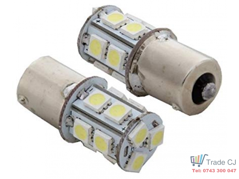 Bec LED 1156 cu o faza 13 SMD lumina galbena BA15S P21W 12V 2 buc