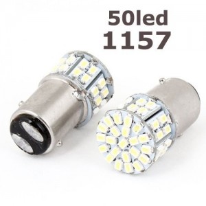 Bec LED 1157 cu doua faze 50SMD lumina alba BAY15D 12V 2 buc