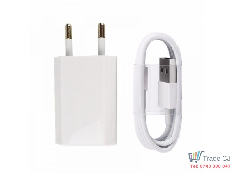 Cablu de date sync 8-pin USB + incarcator travel pentru iPhone 5 5S 5C 6 6S 7 Plus 10 - Trade Cluj - Marketplace online