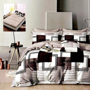 Lenjerie Pat Dublu Finet – 6 Piese, Cearceaf cu Elastic 230x250cm, Model Figuri Geometrice