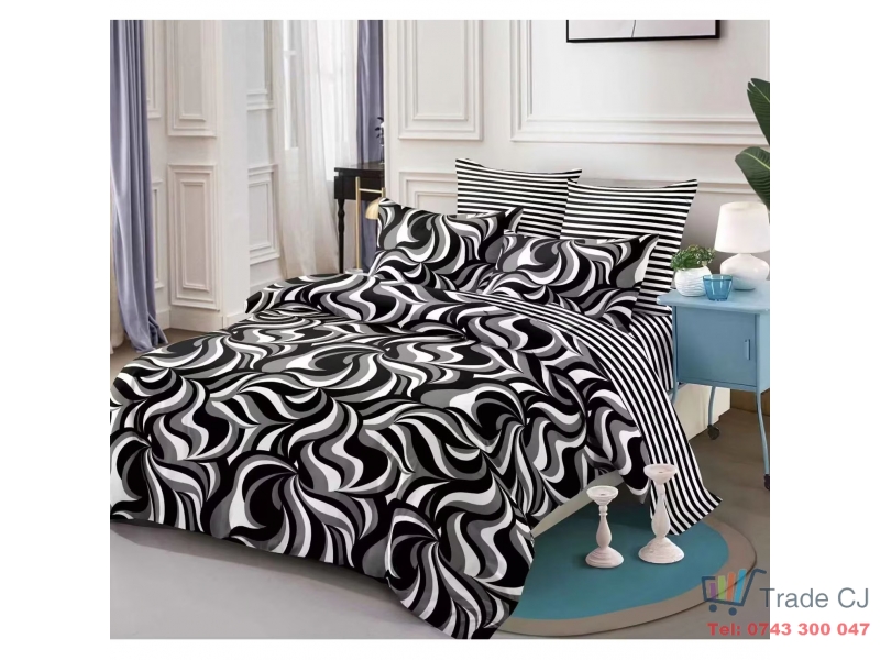 Lenjerie Pat Dublu Finet – 6 Piese, Cearceaf cu Elastic 230x250cm, Model Zebra