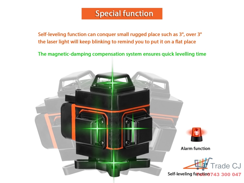 16-Line Laser Level with Green Diode and Included Accessories