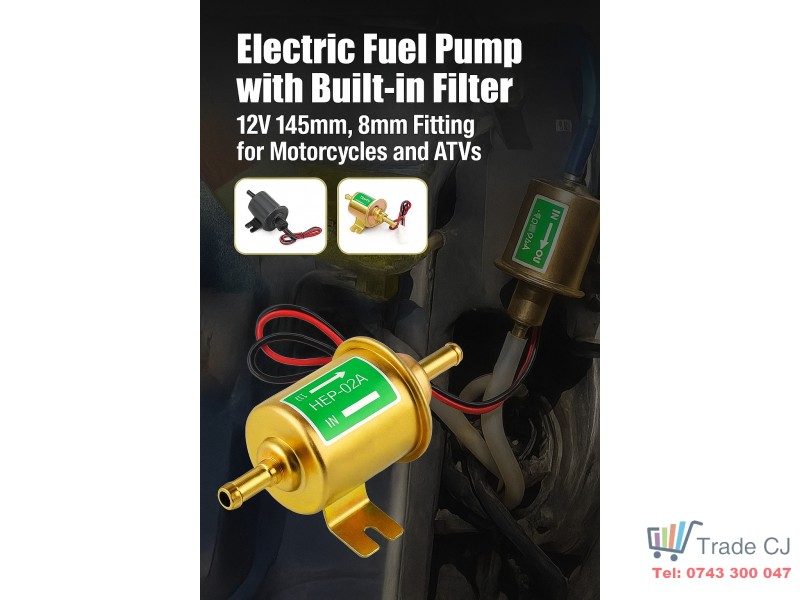 Pompa de alimentare electrica universala cu filtru incorporat, 12V 145mm, racord 8mm pentru motociclete si ATV-uri