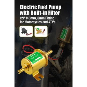 Pompa de alimentare electrica universala cu filtru incorporat, 12V 145mm, racord 8mm pentru motociclete si ATV-uri