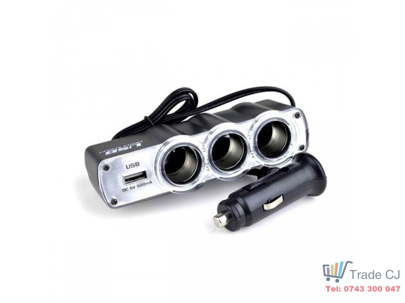 Priza Auto Tripla + USB Pentru Bricheta