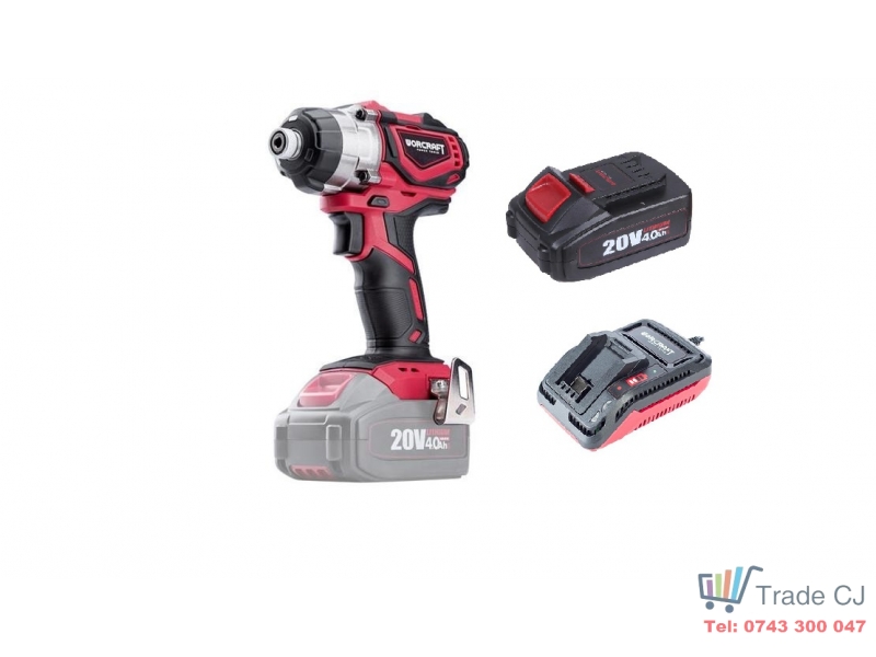 Masina insurubat cu impact Worcraft 190Nm pe acumulator 20 V 4Ah, fara perii , adaptor 1 4 hex