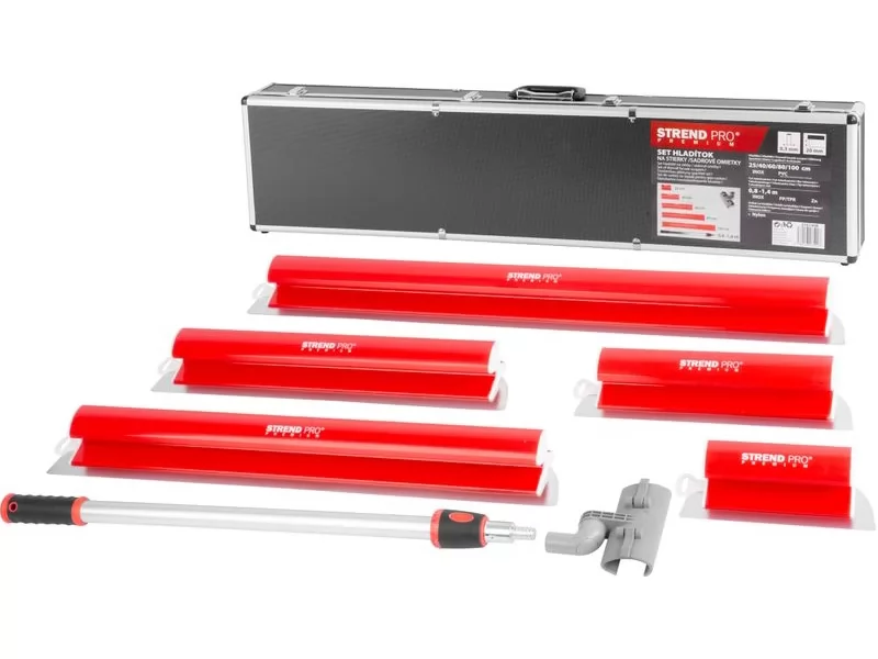 Set 5 gletiere profesionale, inox, cu suport, maner telescopic, geanta, 25, 40, 60, 80, 100 cm, Strend Pro Premium Ergonomic