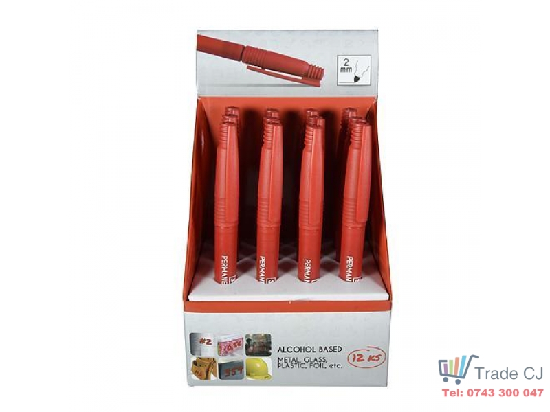 Set marker permanent Strend Pro Thin, 12 buc, subtire 2mm, rosu