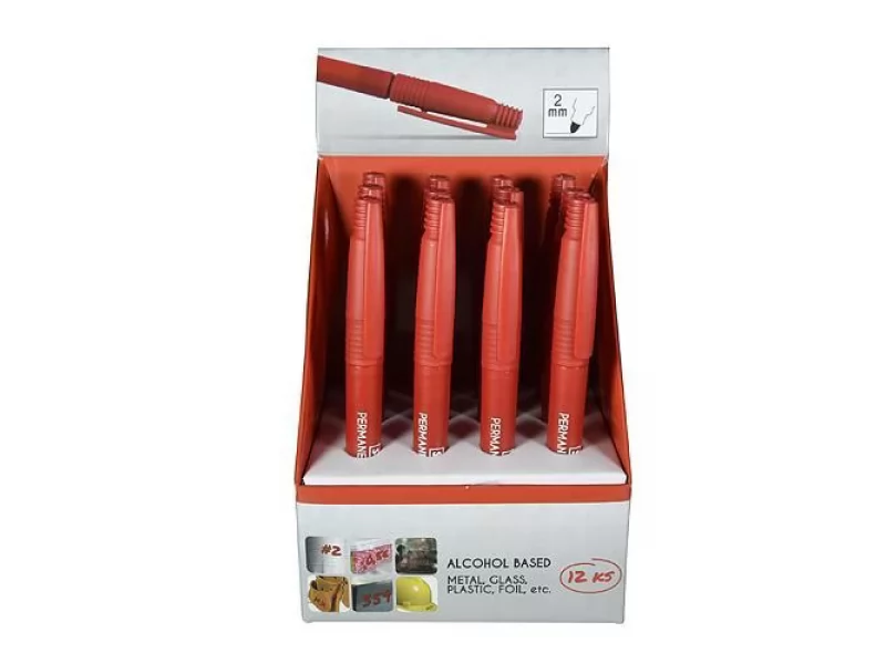Set marker permanent Strend Pro Thin, 12 buc, subtire 2mm, rosu