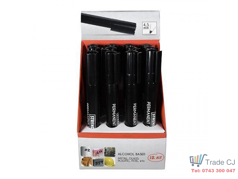 Set marker permanent Strend Pro Permanent, 12 buc, grosime 4.5mm, negru