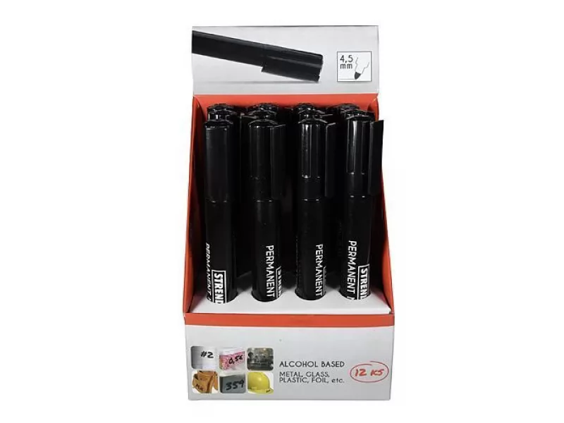 Set marker permanent Strend Pro Permanent, 12 buc, grosime 4.5mm, negru