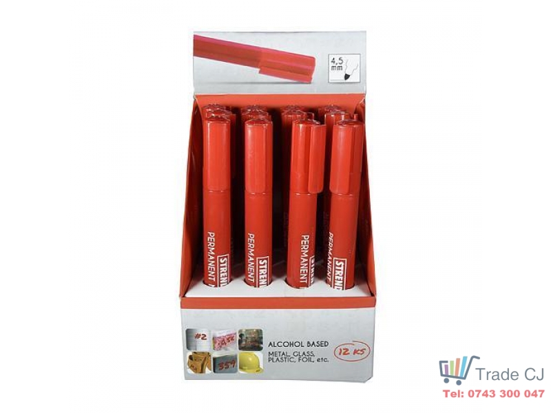Set marker permanent Strend Pro Permanent, 12 buc, grosime 4.5mm, rosu