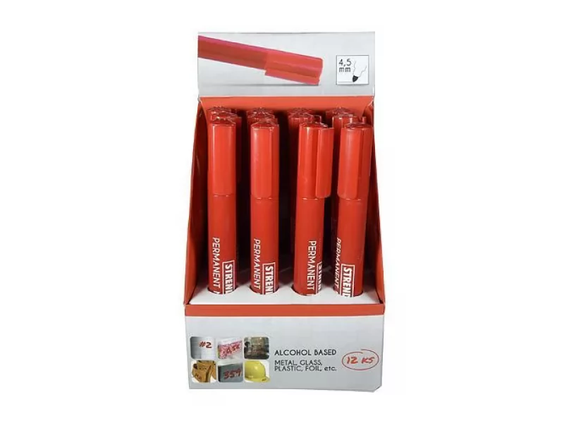 Set marker permanent Strend Pro Permanent, 12 buc, grosime 4.5mm, rosu