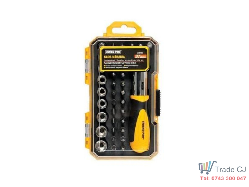 Set varfuri, biti, cap tubular cu surubelnita, 37 buc, 25 mm, Strend Pro