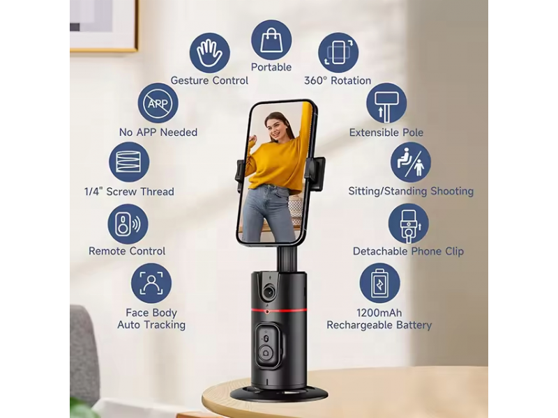 Suport telefon inteligent cu urmarire faciala AI, rotatie 360 , control prin gesturi, telecomanda wireless,gimbal pentru TikTok, live streaming, vlog si video call