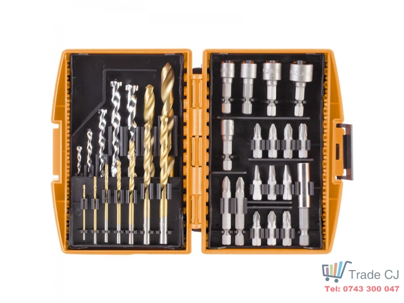 Set 32 accesorii Defort biti,burghie,adaptoare in cutie plastic