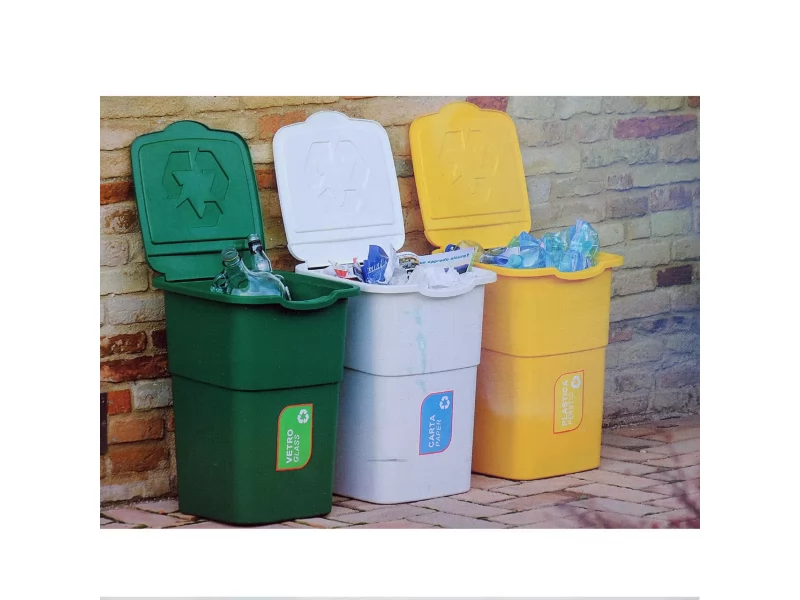 Set 3 cosuri de gunoi pentru reciclare deseuri Strend Pro ECO 3x50 L, verde-galben-alb
