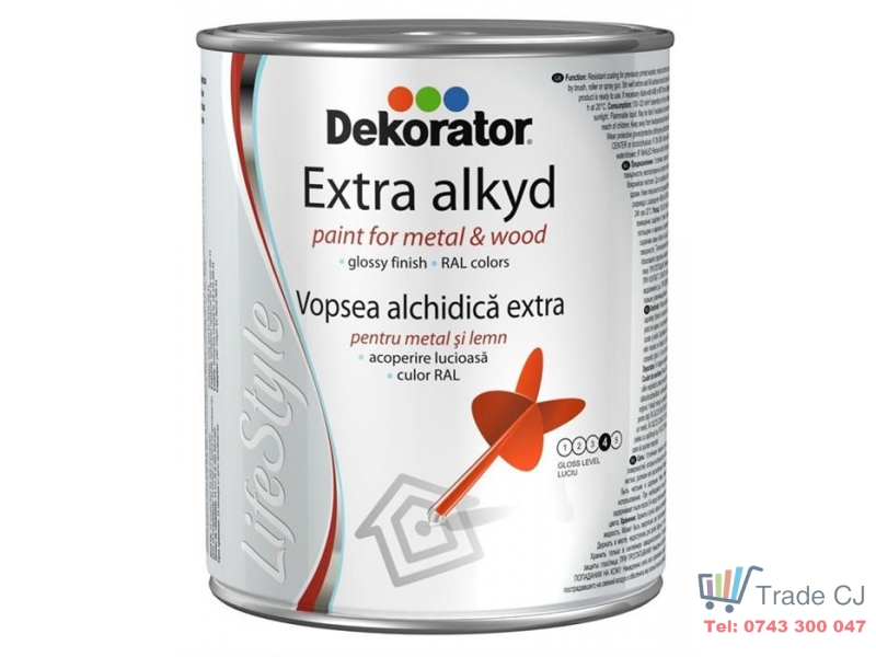 Vopsea alchidica pentru lemn si metal Dekorator Lucios Alb RAL 9016 0,75l
