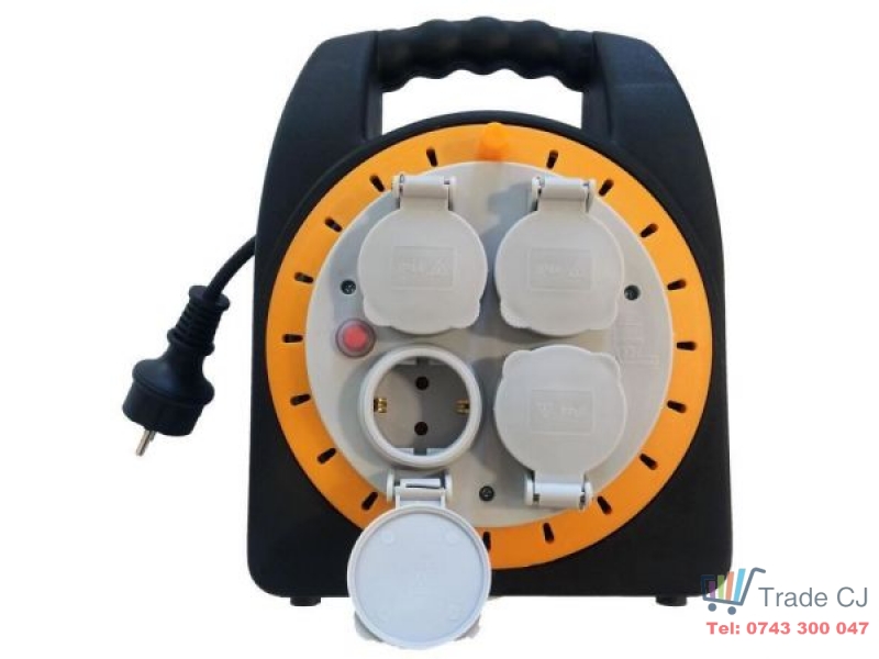 Prelungitor cu tambur, 4 prize Schuko, Home HJR 10-15, lungime 15 m, 3 x 1 mm, IP 44