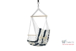Hamac tip scaun suspendat sgtt, bumbac, 100x50 cm, suporta 150 kg, bara din lemn, pentru gradina, terasa, balcon, camping, albastru alb