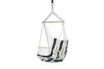 Hamac tip scaun suspendat sgtt, bumbac, 100x50 cm, suporta 150 kg, bara din lemn, pentru gradina, terasa, balcon, camping, albastru alb