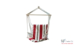 Hamac tip scaun suspendat din bumbac, rosu alb, 100x50 cm, suporta 150 kg, pentru gradina, terasa, balcon si camping