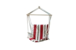 Hamac tip scaun suspendat din bumbac, rosu alb, 100x50 cm, suporta 150 kg, pentru gradina, terasa, balcon si camping