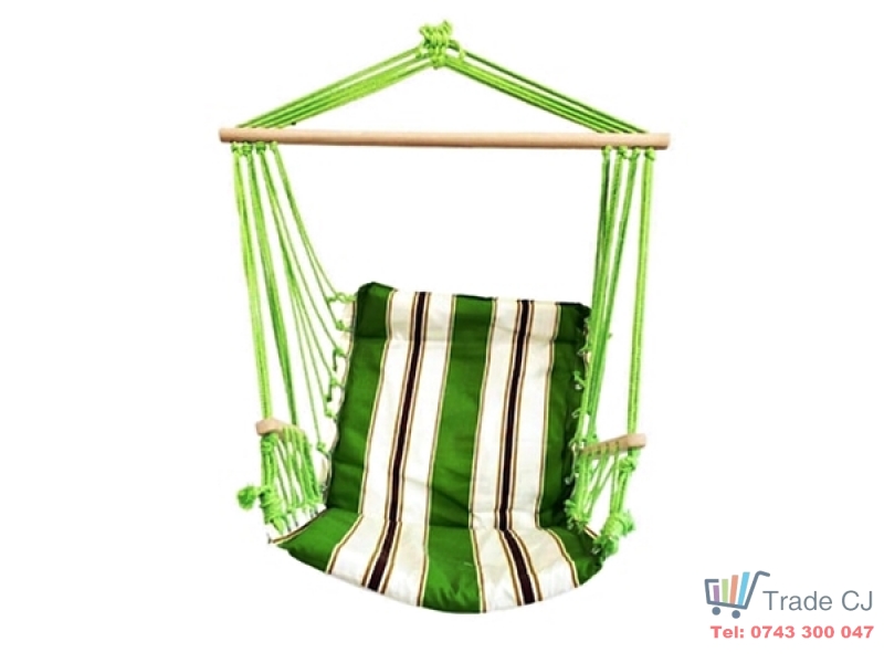 Hamac tip scaun suspendat,SGTT,100x50cm,max 150 kg,bumbac,verde alb
