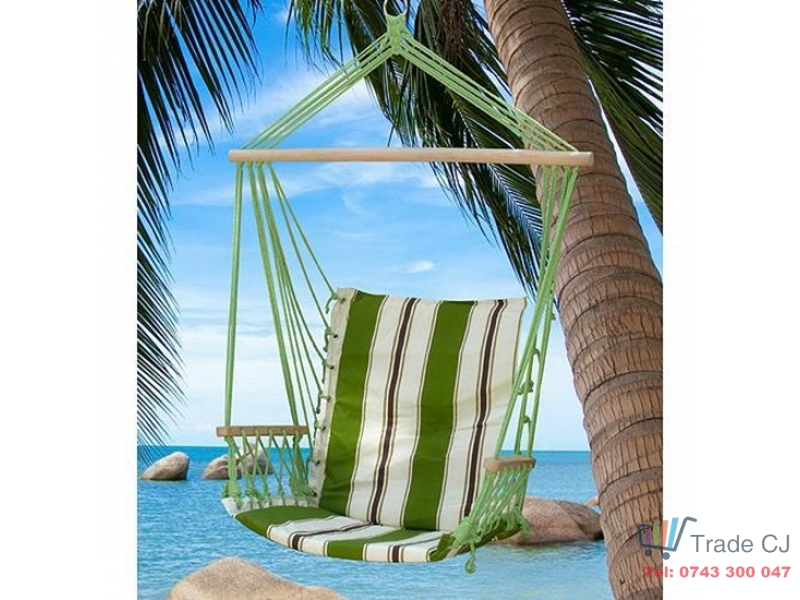 Hamac tip scaun suspendat,SGTT,100x50cm,max 150 kg,bumbac,verde alb