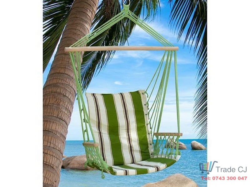 Hamac tip scaun suspendat,SGTT,100x50cm,max 150 kg,bumbac,verde alb