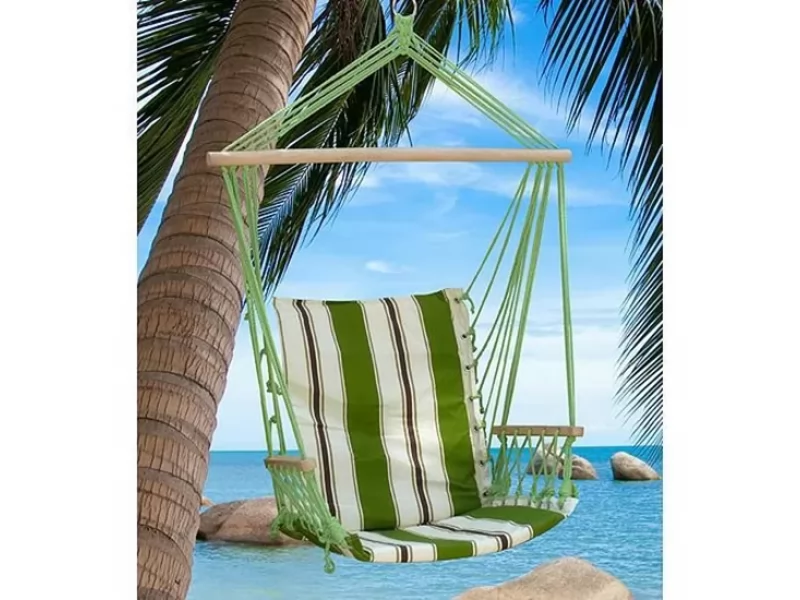 Hamac tip scaun suspendat,SGTT,100x50cm,max 150 kg,bumbac,verde alb