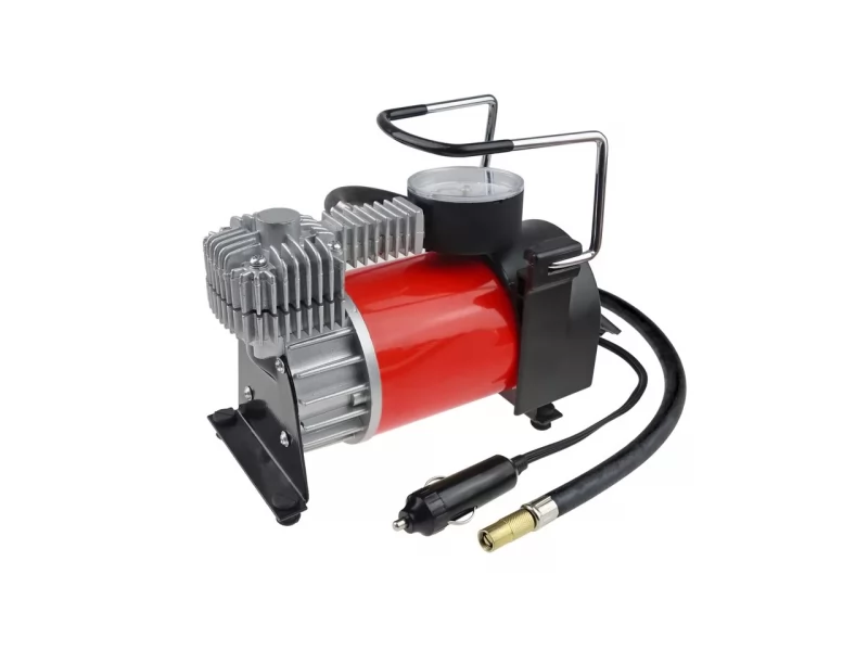 Compresor auto metalic, alimentare 12V cu manometru, accesorii si husa transport
