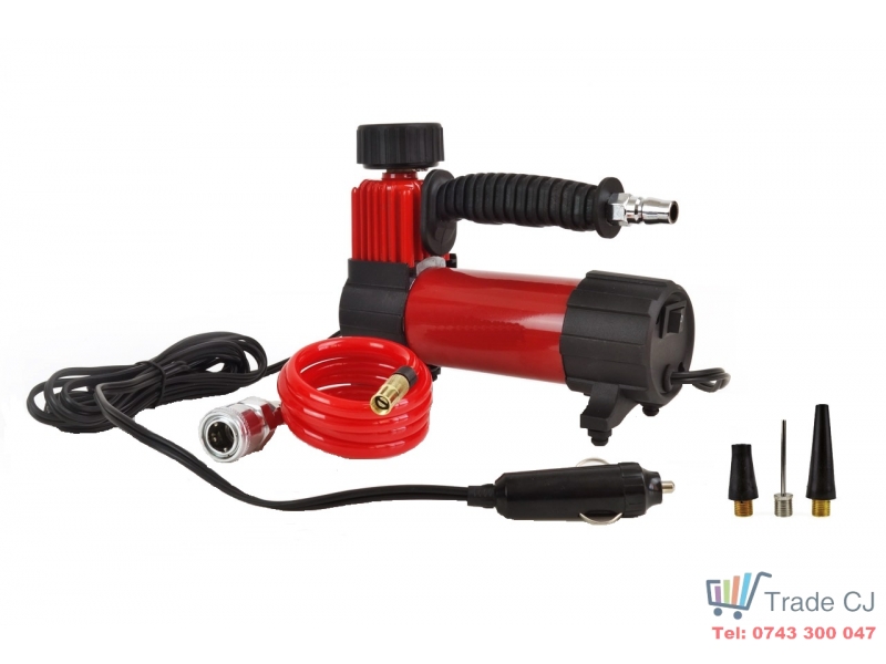 Compresor auto metalic cu maner, alimentare 12V cu manometru , accesorii si husa transport