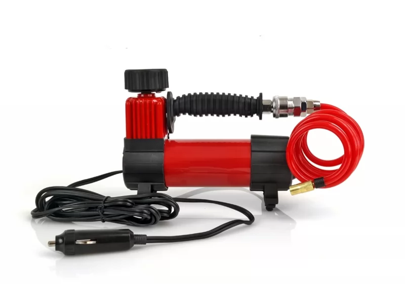 Compresor auto metalic cu maner, alimentare 12V cu manometru , accesorii si husa transport