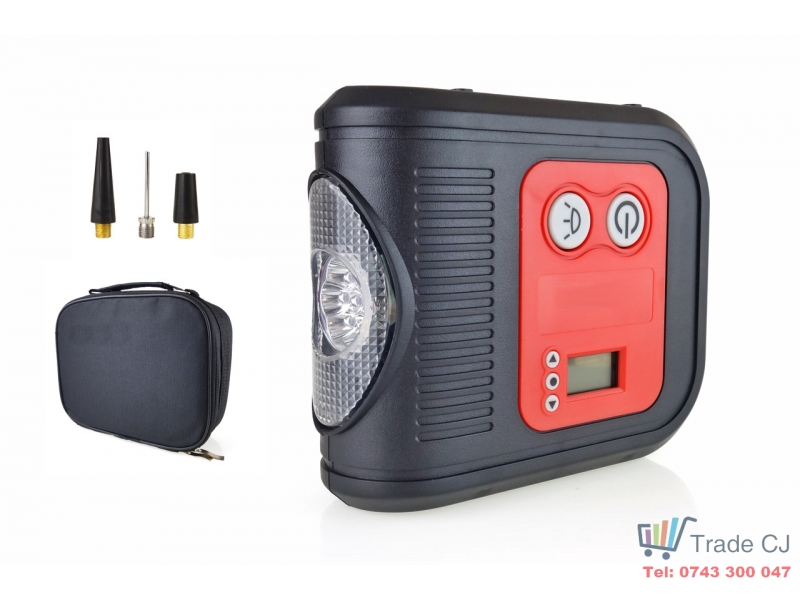 Compresor auto digital, cu lanterna LED si manometru incorporat si geanta transport