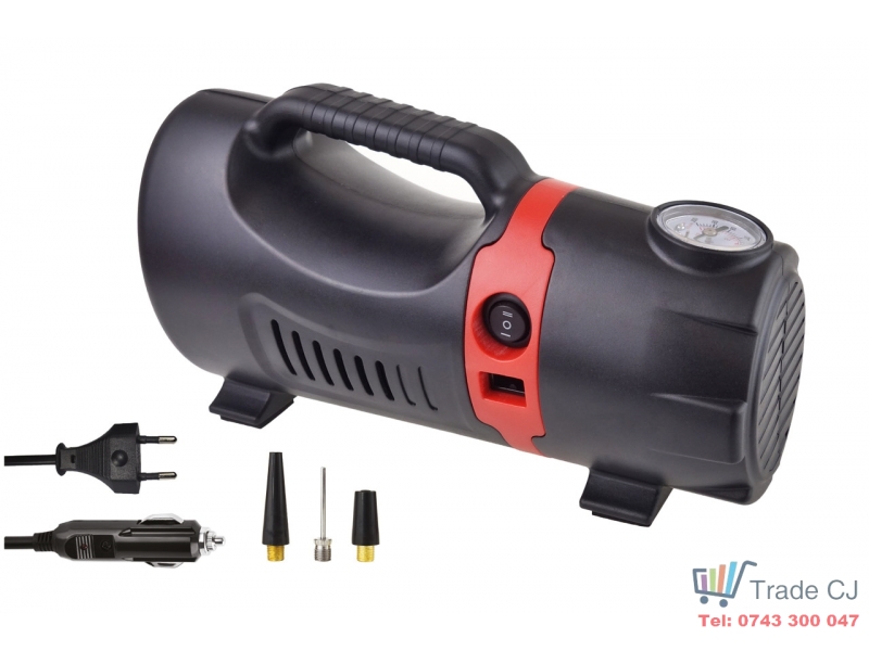 Compresor auto, alimentare 12V 220V.max 10 bar, manometru integrat, accesorii incluse