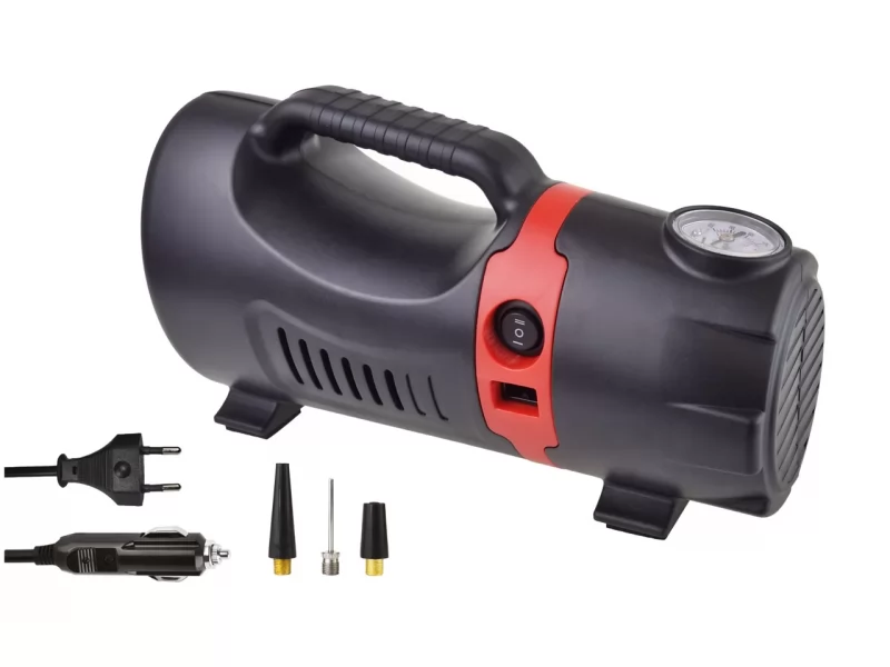 Compresor auto, alimentare 12V 220V.max 10 bar, manometru integrat, accesorii incluse