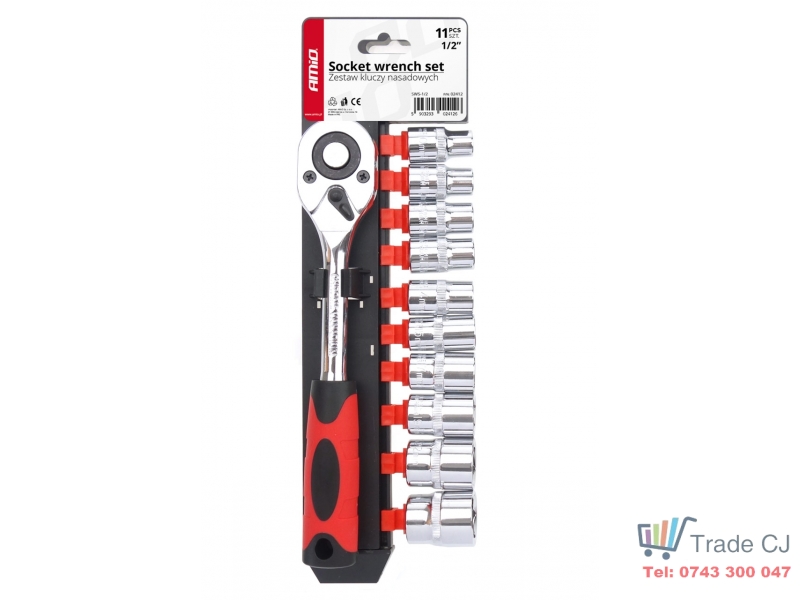 Set 11 piese, cheie cu clichet 1 2, capete chei tubulare,10-24 mm, material chrome-vanadium