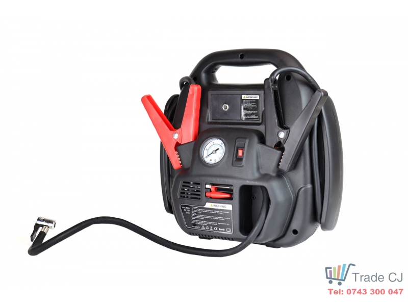 Robot pornire cu 4 functii, max 900 A, jumpstarter, powerbank, compresor si lanterna