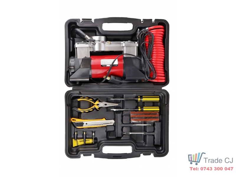 Compresor auto profesional, 2 cilindri, alimentare 12V, 60l min in cutie transport plastic