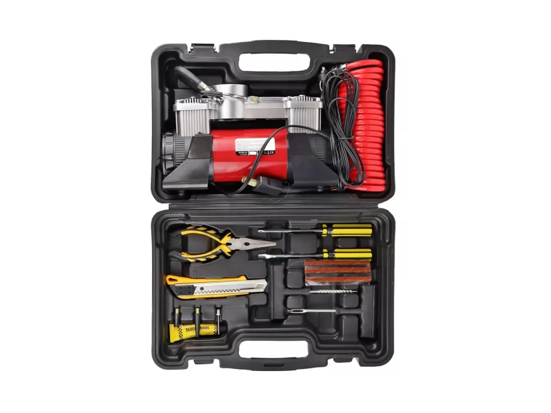 Compresor auto profesional, 2 cilindri, alimentare 12V, 60l min in cutie transport plastic