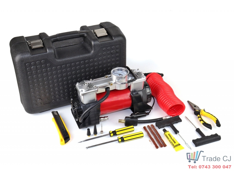 Compresor auto profesional, 2 cilindri, alimentare 12V, 60l min in cutie transport plastic