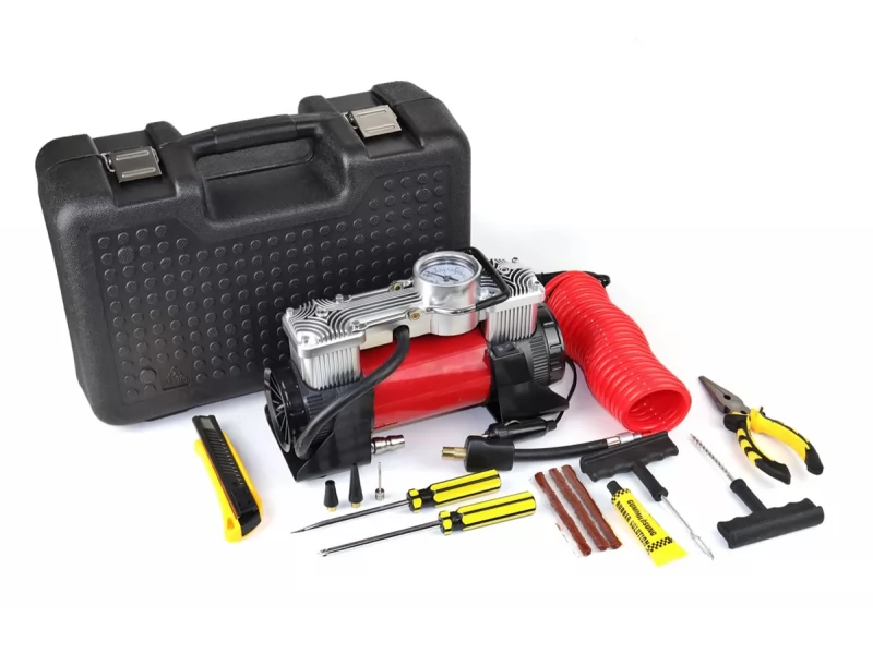 Compresor auto profesional, 2 cilindri, alimentare 12V, 60l min in cutie transport plastic
