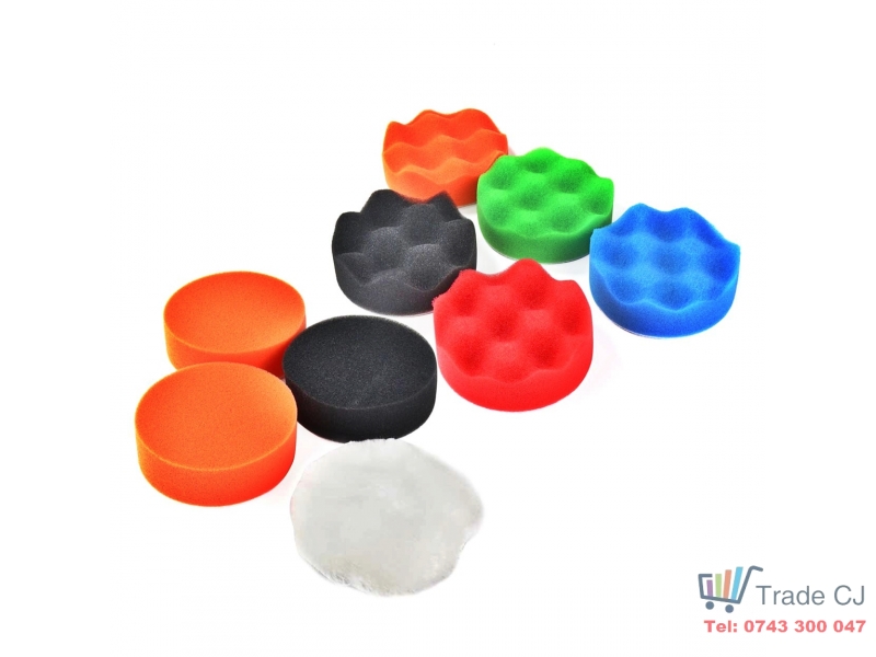 Set complet polish auto, 8 bureti cu diametru 80mm, disc cu blana, disc cu velcro si adaptor M14