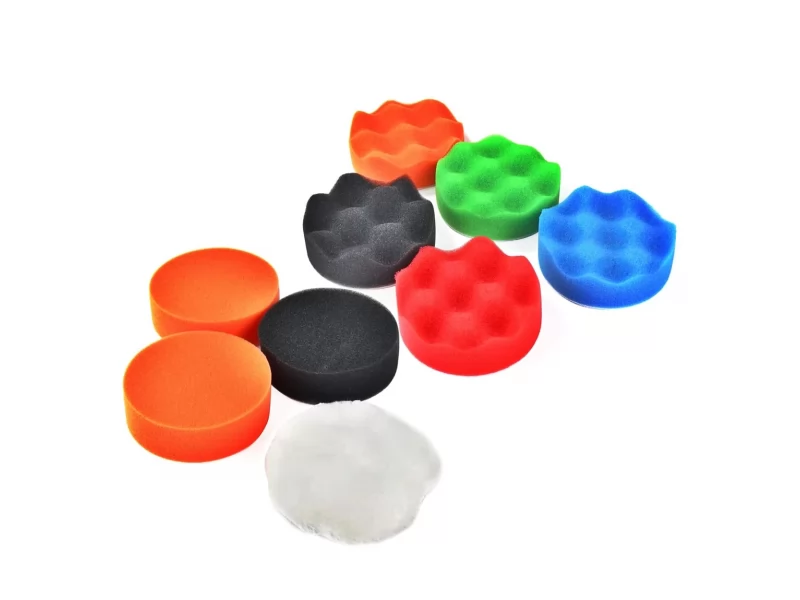 Set complet polish auto, 8 bureti cu diametru 80mm, disc cu blana, disc cu velcro si adaptor M14