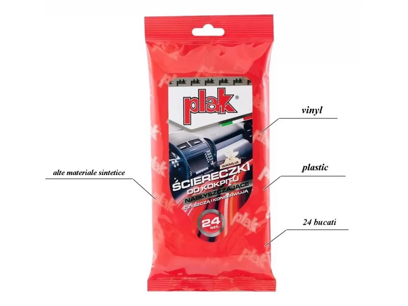Servetele umede pentru bord, vinil si materiale plastice Vanilla, 24 buc