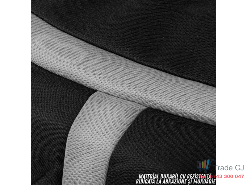 Set complet huse auto universale pentru scaune fata si spate, 9 piese cu tetiere incluse, design matlasat negru si gri deschis, material rezistent la uzura si murdarie, compatibile cu scaune cu airbag