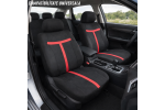 Set complet huse auto universale pentru scaune fata si spate, 9 piese cu tetiere incluse, design matlasat negru si rosu intens, material rezistent la uzura si murdarie, universale